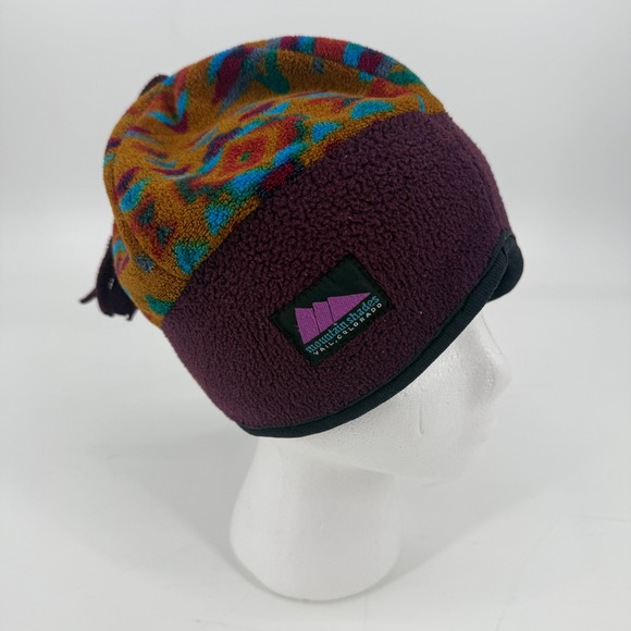 Vintage 90's Mountain Shades Vail Colorado Fleece Beanie Geometric Ski Hat - Picture 4 of 7